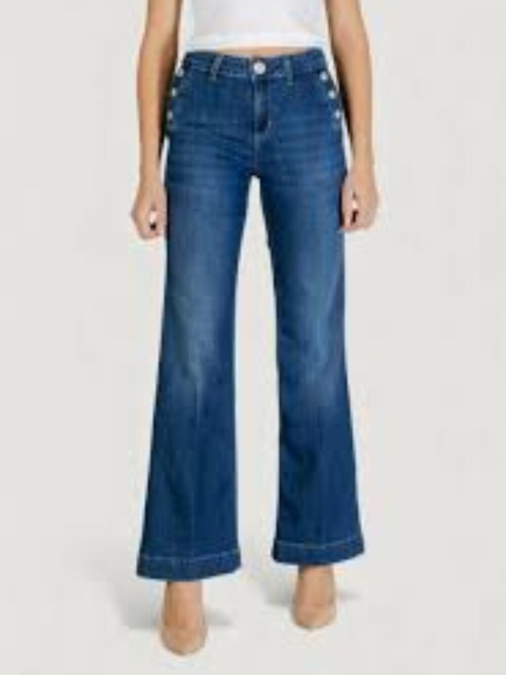Gap 70s Flare High Rise Sailor Jeans Blue Denim Button Front 12/31R - Picture 2 of 16